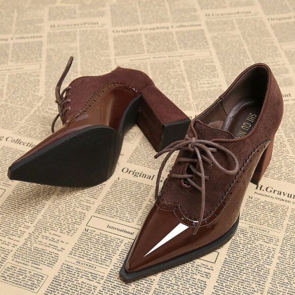 Brown Elegant Women's Pointed Toe Slip-On High Heel Shoes - Picture 4 of 5